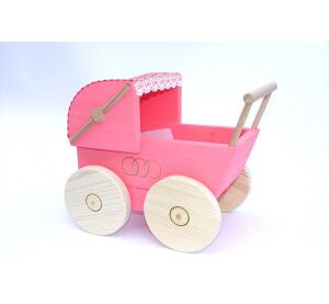 Wooden pram for dolls pink